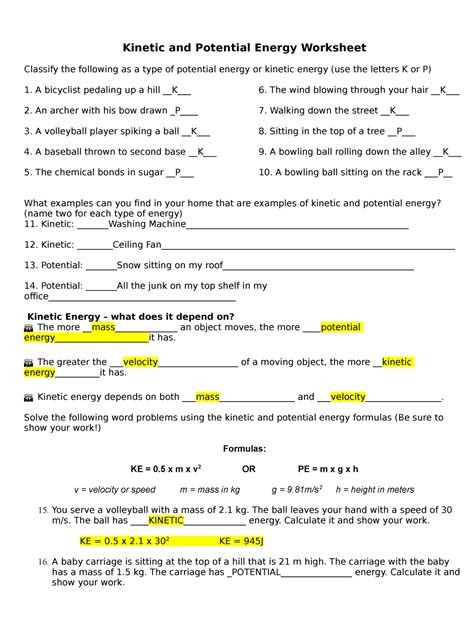 Kinetic Potential Energy Doc Answers Epub