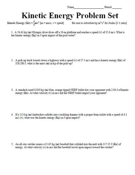 Kinetic Potential Energy Worksheets With Answers PDF