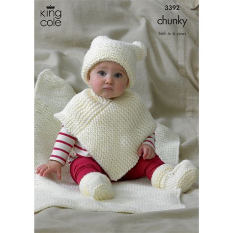 King Cole Knitting Pattern 3392 : Easy Knit Babys Chunky Hat, Poncho, Bootees and Blanket Birth-6 years Ebook Doc