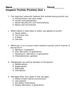 Kingdom Protista Answer Key PDF