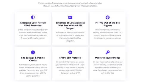 Kinsta WordPress security features icon array