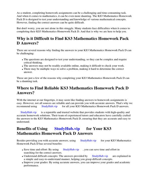 Ks3 mathematics homework pack answers Ebook Doc