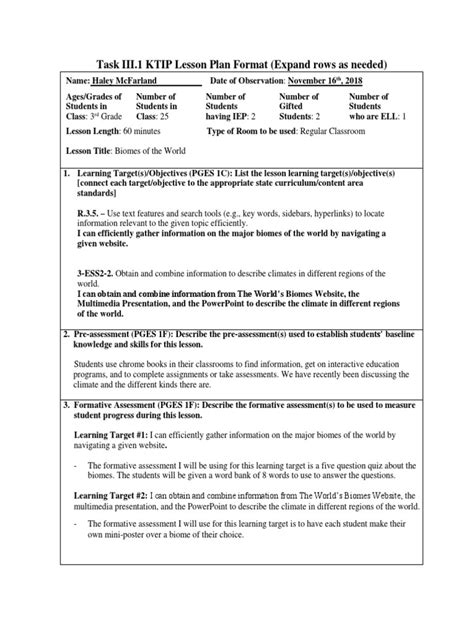 Ktip Lessonunit Plan Format Schoolworld An Edline Solution 3 Doc