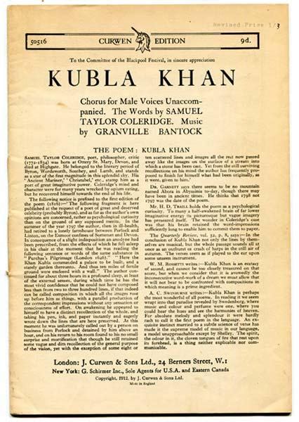 Kubla Khan Chorus for Male Voices Unaccompanied Sheet Music 50516