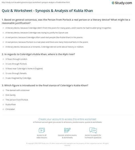 Kubla Khan Literary Analysis Answer Key Doc