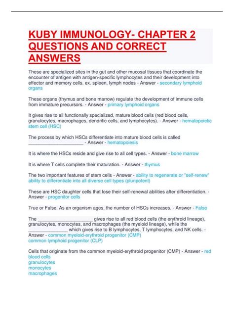 Kuby Immunology Questions And Answers PDF