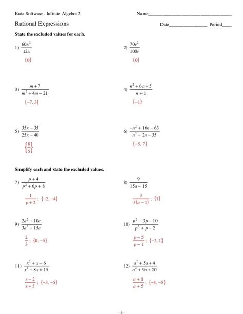 Kuta Software Infinite Algebra 1 Dividing Rational Expressions Answers PDF