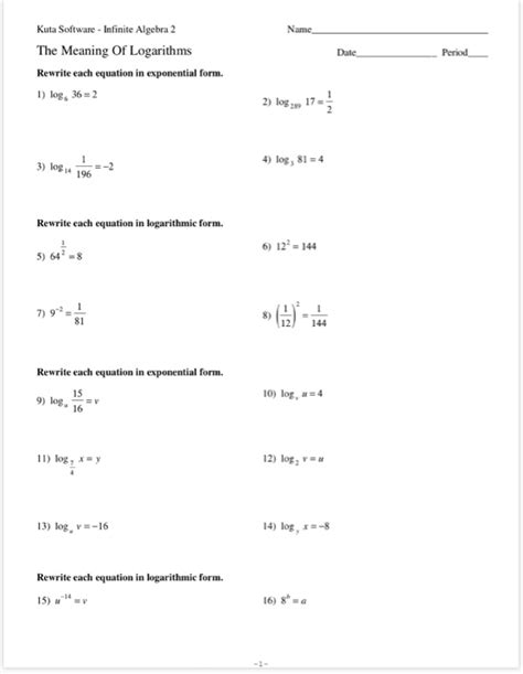 Kuta Software Infinite Algebra 2 The Meaning Of Logarithms Answers PDF