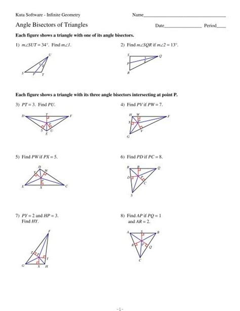 Kuta Software Infinite Geometry Angle Bisectors Answer Key PDF