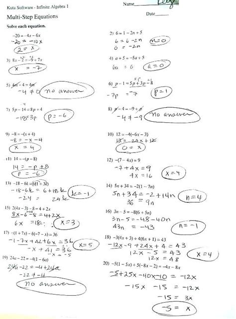 Kuta Software Multi Step Equations Answers Algebra PDF
