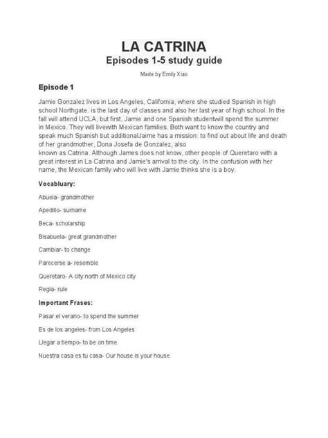 LA CATRINA WORKBOOK ANSWERS EPISODE 5 Ebook PDF