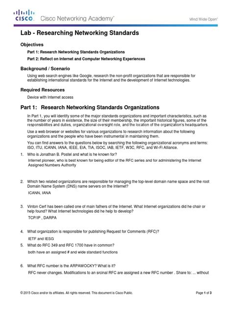 LAB RESEARCHING NETWORKING STANDARDS CISCO ANSWERS Ebook Doc