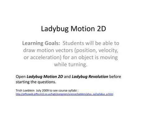 LADYBUG MOTION 2D ANSWERS Ebook Epub
