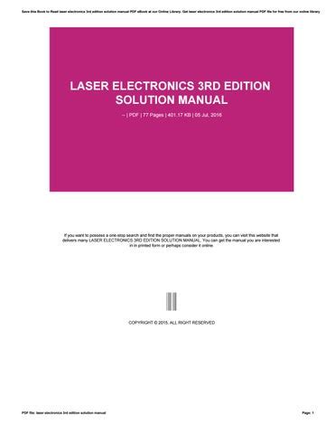 LASER ELECTRONICS 3RD EDITION SOLUTION MANUAL Ebook PDF