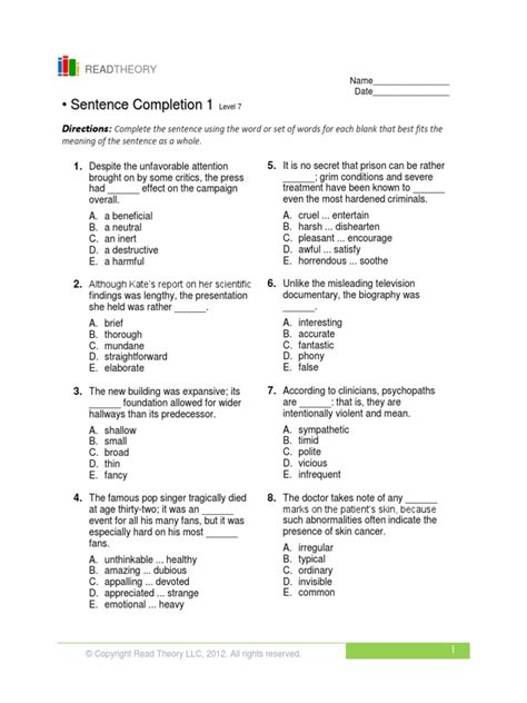 LESSON 7 SENTENCE COMPLETION ANSWER KEY Ebook PDF