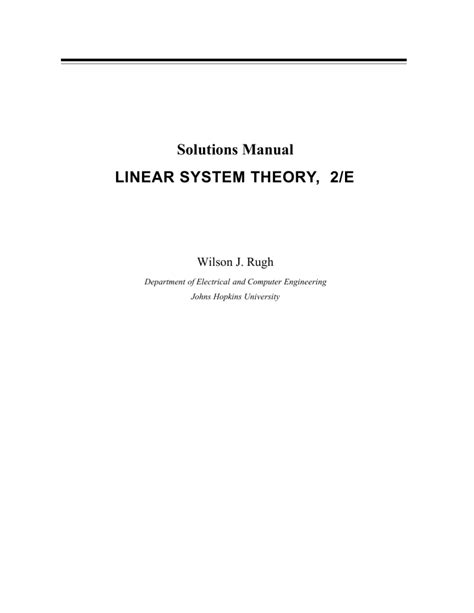 LINEAR SYSTEM THEORY SOLUTION MANUAL RUGH Ebook Kindle Editon