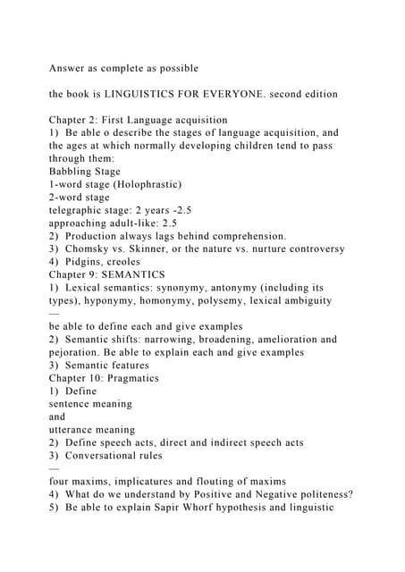 LINGUISTICS FOR EVERYONE ANSWER KEY Ebook Doc