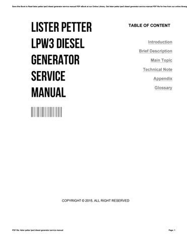 LISTER PETTER LPW3 DIESEL GENERATOR SERVICE MANUAL Ebook Reader
