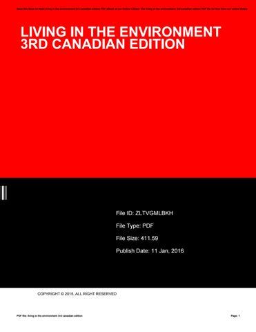 LIVING IN THE ENVIRONMENT 3RD CANADIAN EDITION Ebook Epub