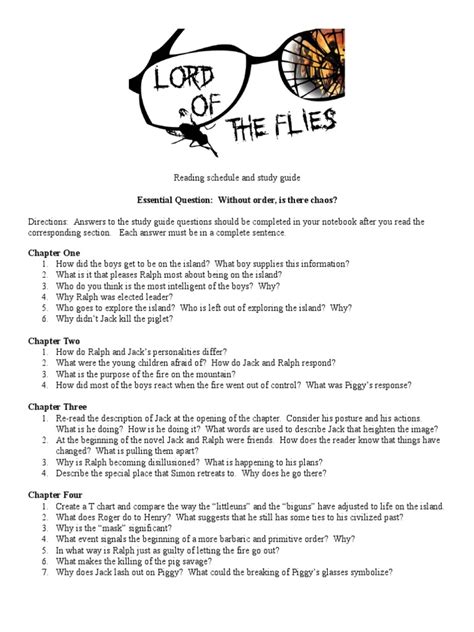 LORD OF THE FLIES CHAPTER 3 STUDY GUIDE ANSWERS Ebook Kindle Editon