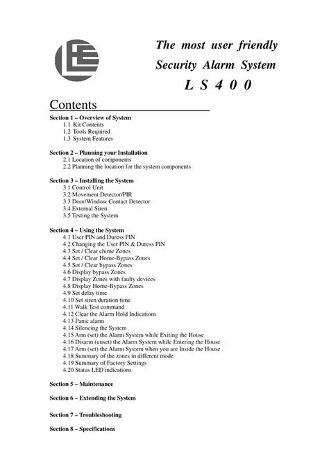 LS400 ALARM MANUAL Ebook Epub