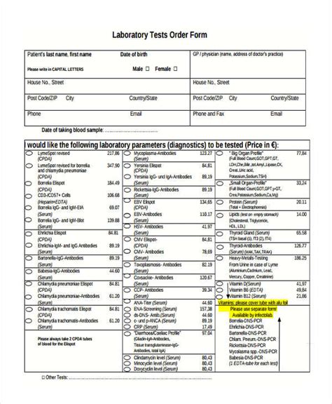 Lab Order Form Template
