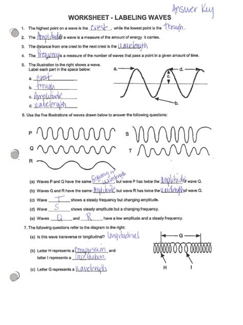 Labeling Waves Worksheet Answer Key Doc