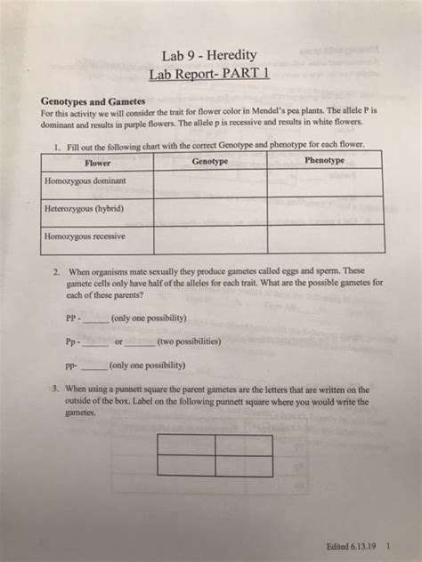 Laboratory Report Heredity Answers Reader