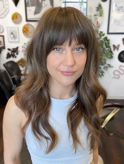 Lace Front Brown With Bangs 16" Long Hair Wig 2025