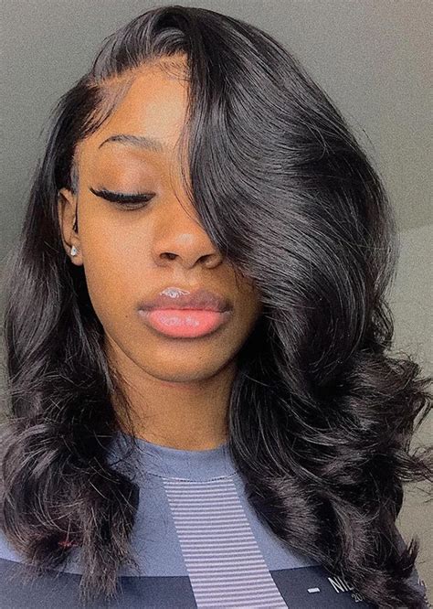 Lace Front Layered 16" Wavy Long Black Human Hair Wig