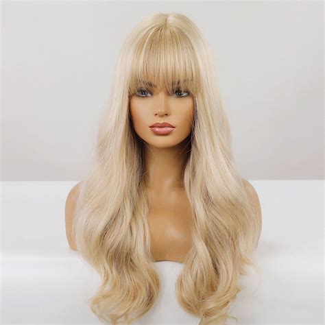 Lace Front Wigs Wavy Synthetic Blonde Long Without Bangs Center Parted Wigs