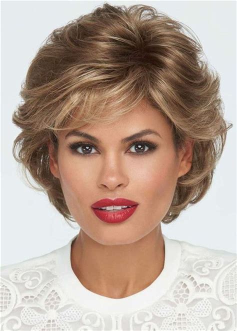 Ladies Short Hairstyles Lace Front Brown Synthetic Wavy Shaggy Bob Wigs