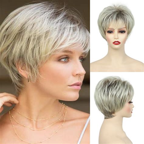 Ladies Short Wig Straight Blonde Synthetic Wig For Everyday Use Party