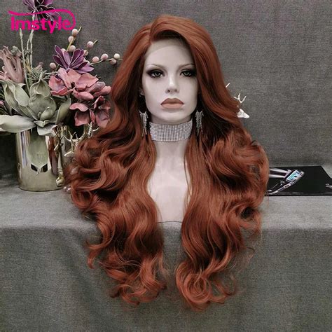 Ladies Wigs Copper Synthetic Lace Front Long Wavy Flatterring Wigs