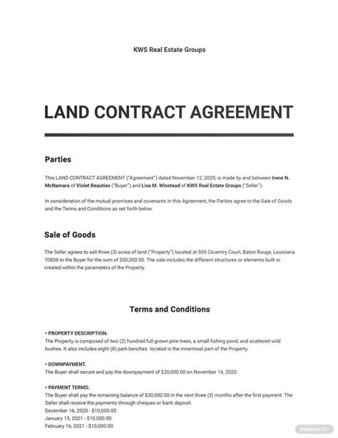 Land Contract Agreement Template