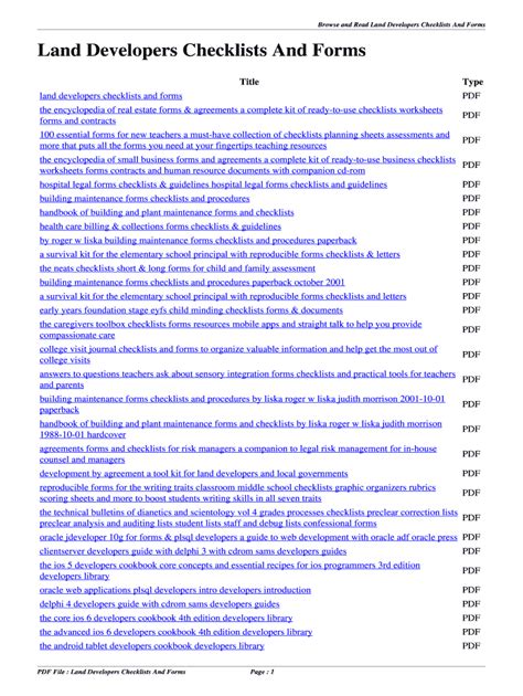 Land Developer's Checklists and Forms Doc