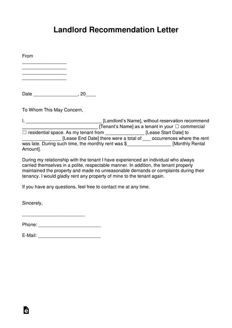 Landlord Reference Letter Template