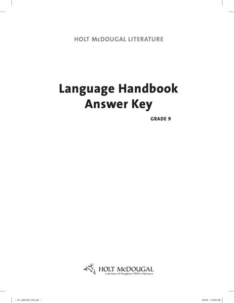 Language Handbook 2 Answer Key Reader