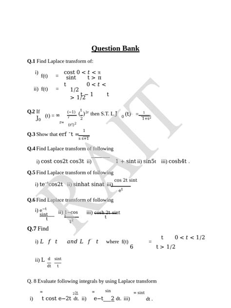 Laplace Transform Question Bank With Solutions Kindle Editon