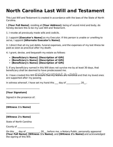 Last Will And Testament Template Nc