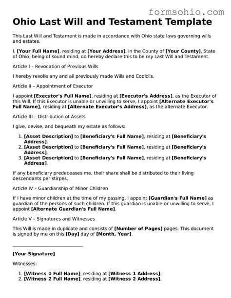 Last Will And Testament Template Ohio