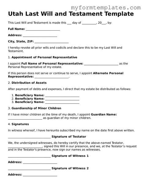 Last Will And Testament Template Utah