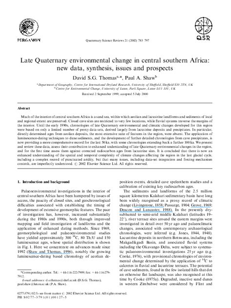 Late Quaternary Environment Change - Emerging Issues Proceedings of the International PAGES Worksho Reader