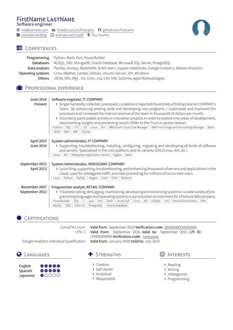 Latex Resume Template Software Engineer