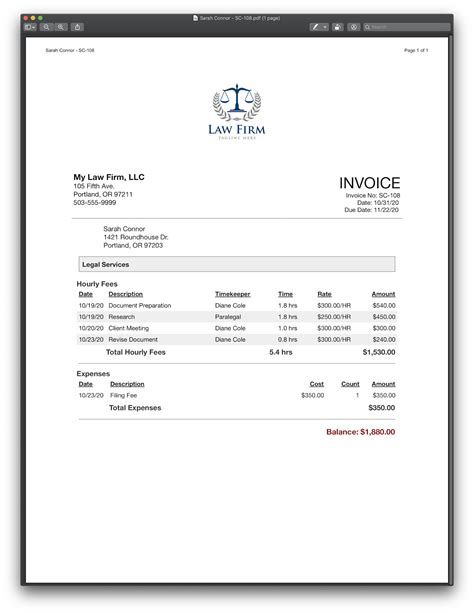 Law Firm Invoice Template