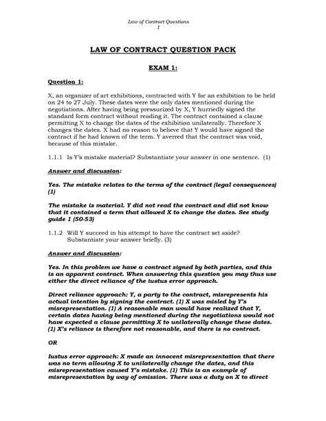 Law Of Contract Exam Questions And Answers Doc