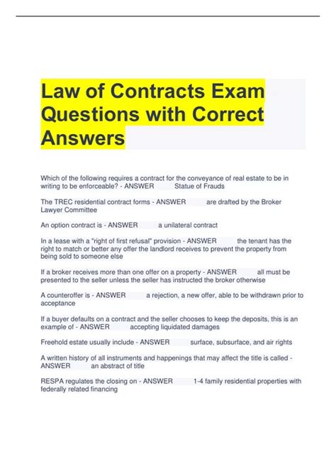 Law Of Contract Exam Questions And Answers Doc