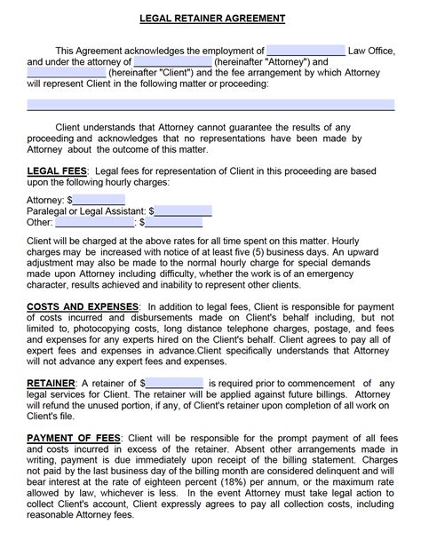 Lawyer Retainer Agreement Template