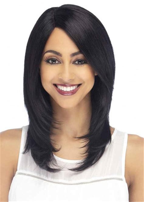 Layered 18" Human Hair Wigs Long Straight