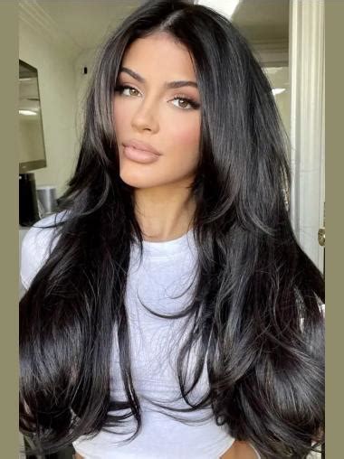 Layered Monofilament 20" Long Black Wig Human Hair